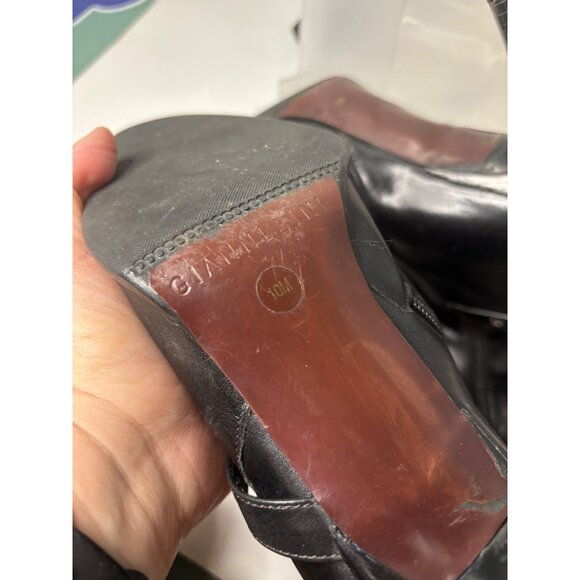 Gianni Bini Heeled Ankle Boots Black Sz 10 Square Toe Silver Grommet Strap - Picture 11 of 11